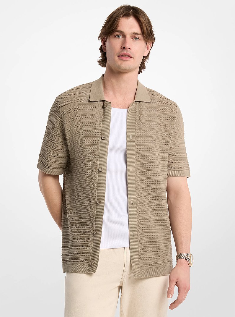 Open-Stitch Cotton Shirt in DUSTY SAGE | Michael Kors