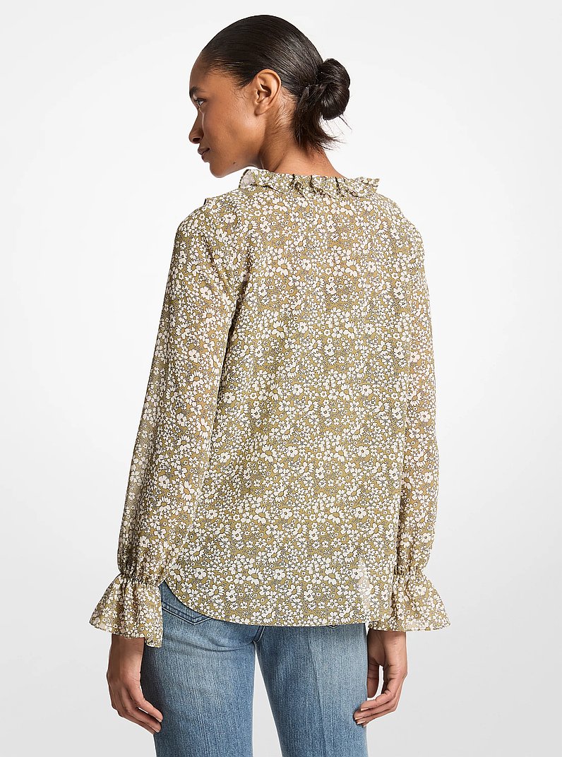 Blouse &agrave; volants en georgette &agrave; imprim&eacute; floral in OREGANO | Michael Kors