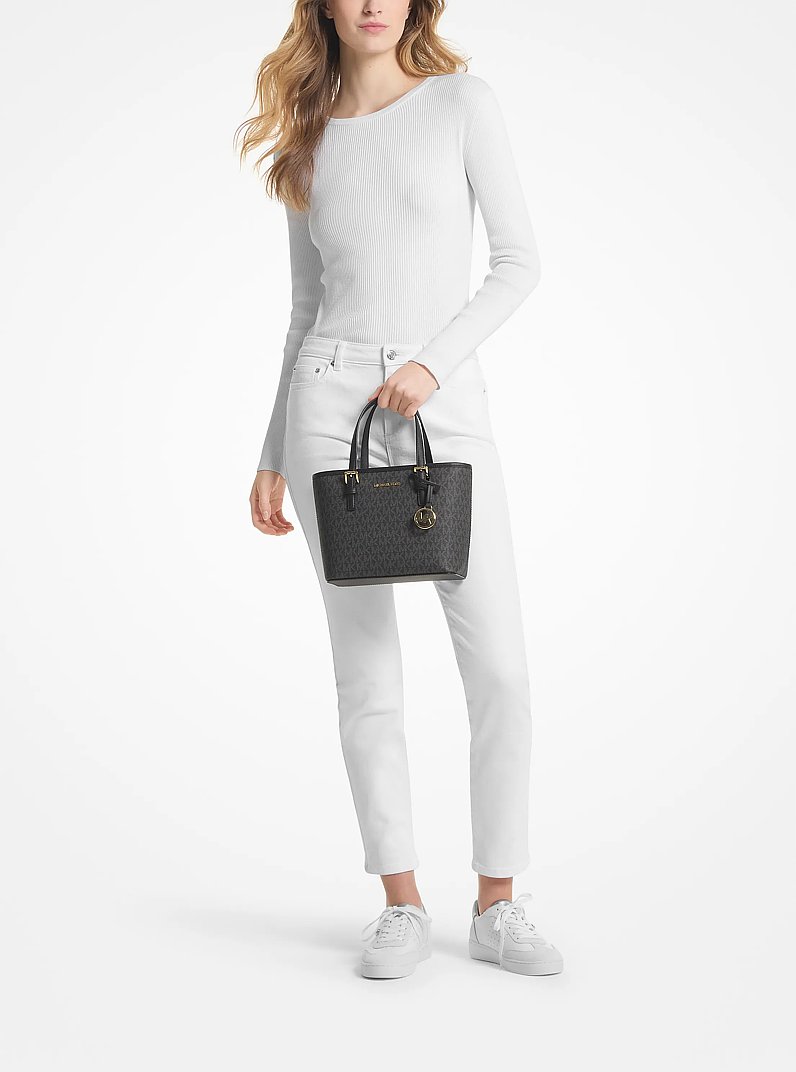 Jet Set Travel Extra-Small Logo Top-Zip Tote Bag in BLACK | Michael Kors