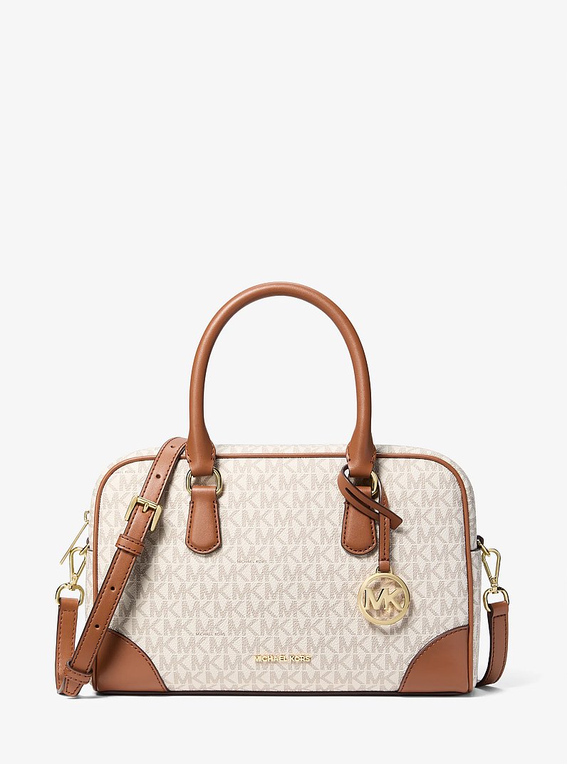 Thompson Medium Signature Logo Satchel in VANILLA | Michael Kors