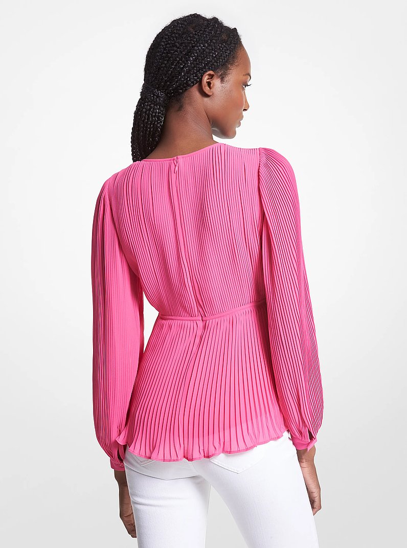 Pleated Georgette Blouse in CERISE | Michael Kors
