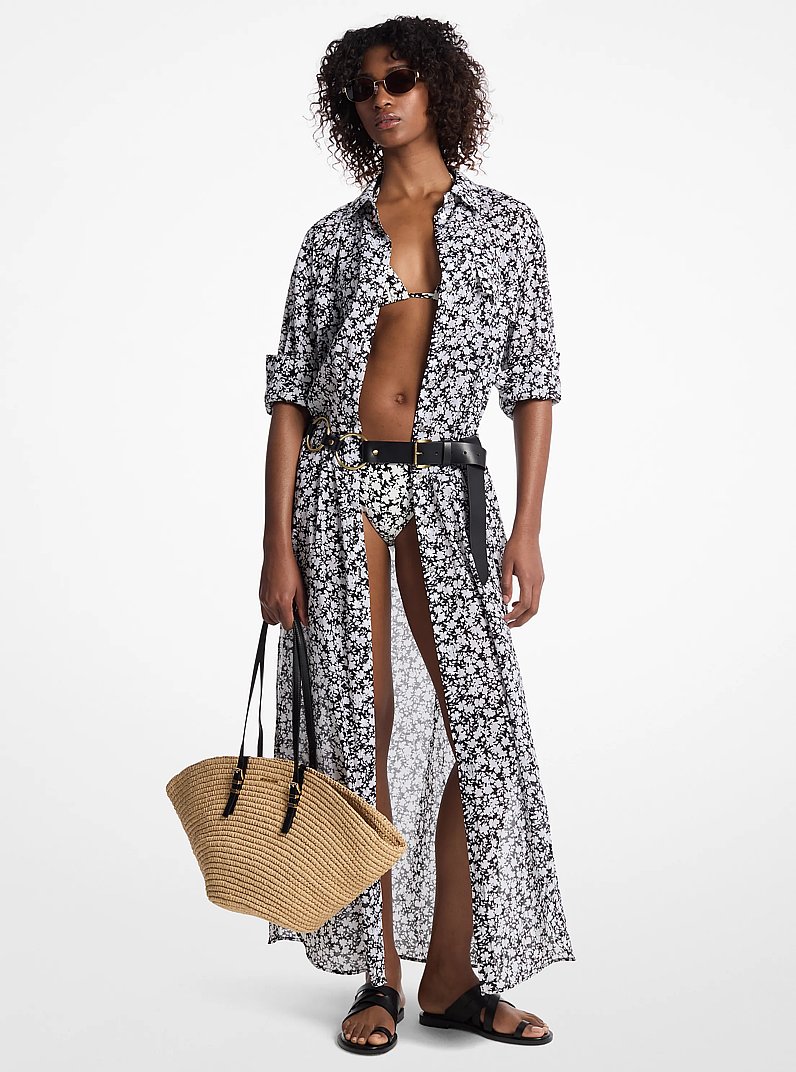 Hemdkleid aus Batist mit Blumenmuster in WEISS | Michael Kors