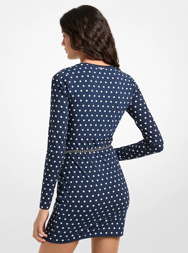 Polka Dot Stretch Matte Jersey Belted Dress in MIDNIGHTBLUE | Michael Kors