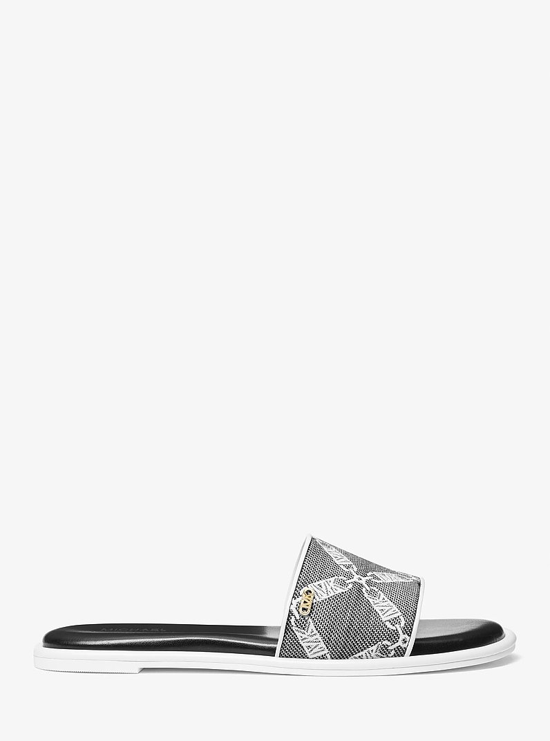 Saylor Empire Logo Jacquard Slide Sandal in BLACK/WHITE | Michael Kors