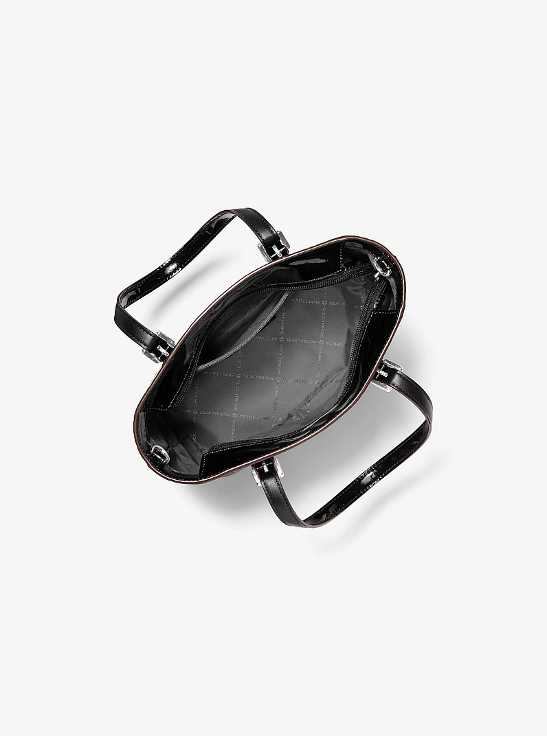 Jet Set Extra-Small Patent Logo Debossed Convertible Tote Bag in BLACK | Michael Kors