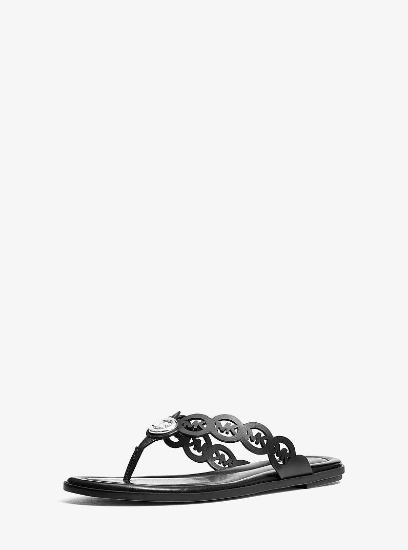 Janie Perforated Logo Leather Sandal in BLACK | Michael Kors