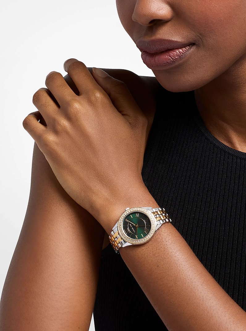 Harlowe Pav&eacute; Two-Tone Watch in TWO TONE | Michael Kors