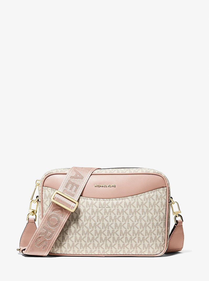 Bev Large Signature Logo Crossbody Bag in VANILLA/SOFT PINK | Michael Kors