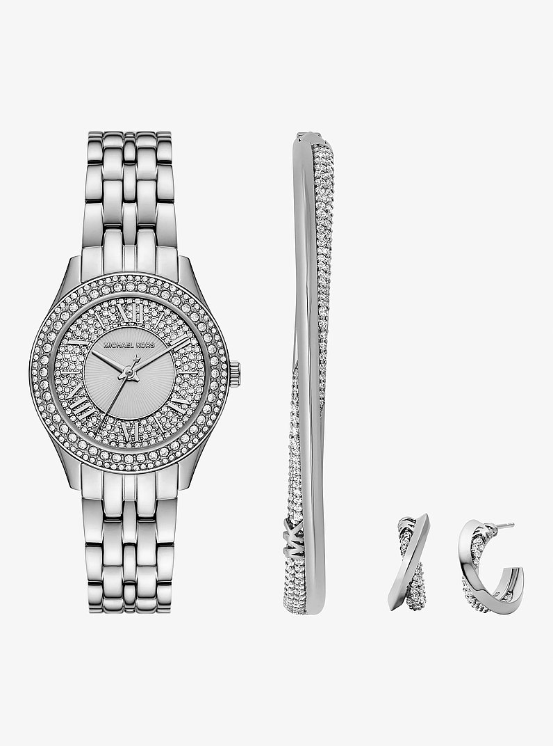 Mini Harlowe Pav&eacute; Gold-Tone Watch and Jewelry Set in SILVER | Michael Kors