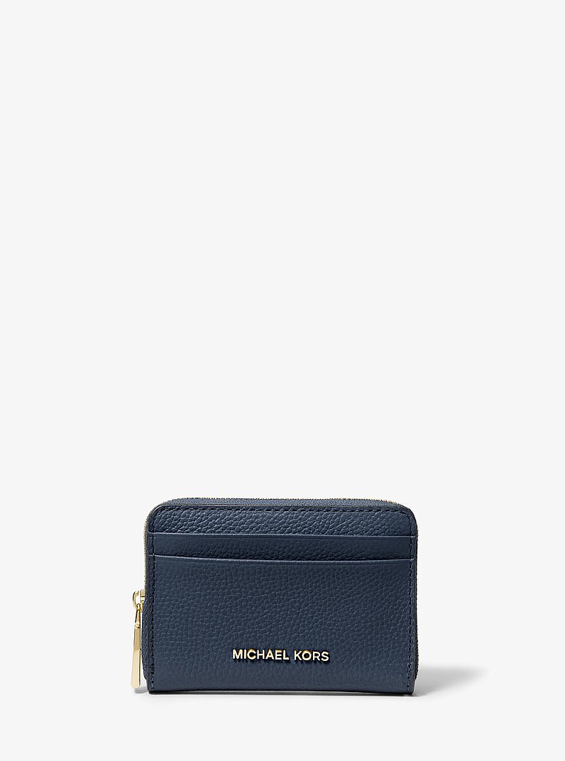 Petit porte-cartes enti&egrave;rement zipp&eacute; Jet Set en cuir grain&eacute; in BLEU MARINE | Michael Kors