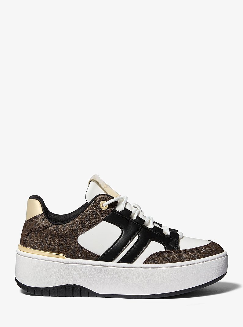 Ryder Mixed-Media Platform Sneaker in BROWN | Michael Kors