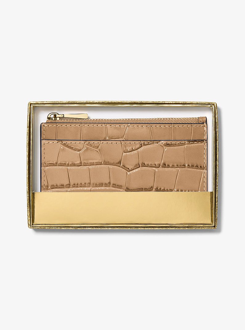 Jet Set Small Crocodile Embossed Leather Card Case in HUSK | Michael Kors