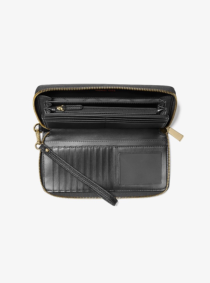L&auml;ngliche Brieftasche Jet Set Travel Large aus gekrispeltem Leder in SCHWARZ | Michael Kors