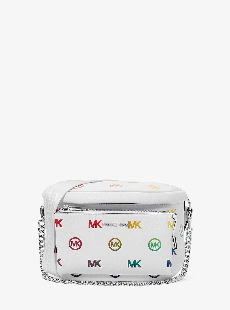Slater Medium Rainbow Logo Embossed Sling Pack in OPTIC WHITE | Michael Kors