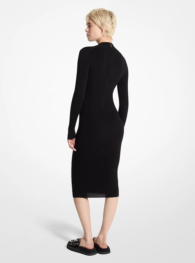 Stretch Wool Blend Mock Neck Dress in BLACK | Michael Kors