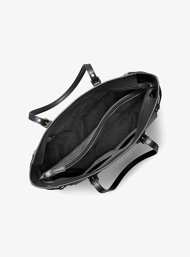 Voyager Medium Crossgrain Leather Tote Bag in BLACK | Michael Kors