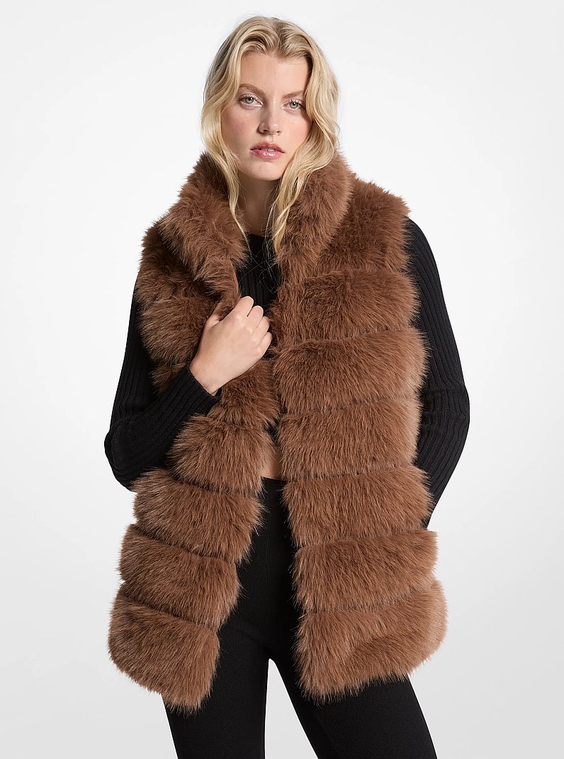 Quilted Faux Fur Vest in DARK CAMEL | Michael Kors