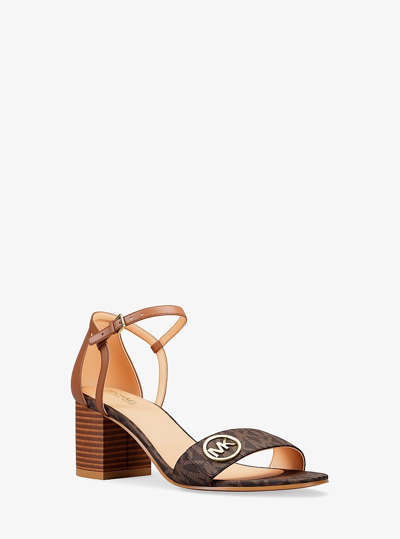 Hannah Signature Logo Block Heel Sandal in BROWN | Michael Kors