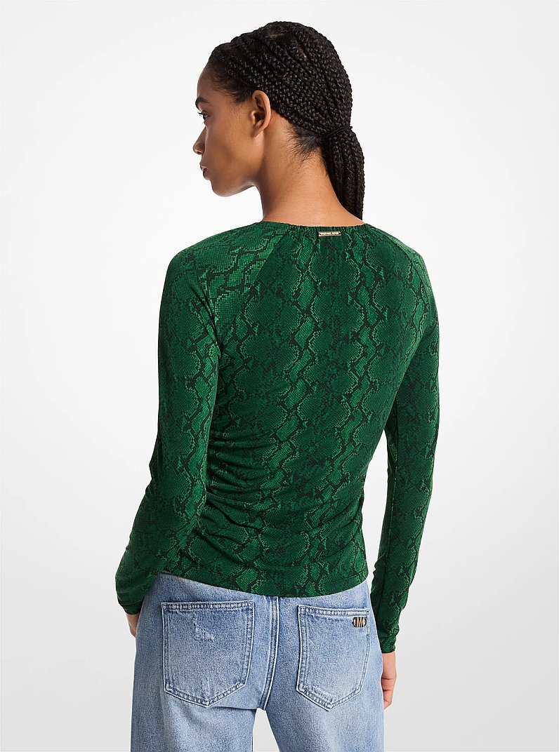Snake Print Matte Jersey Top in MOSS | Michael Kors