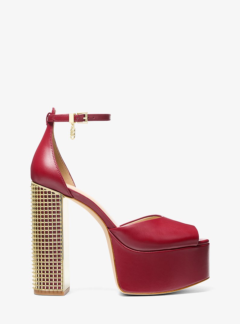 Maxine Leather Platform Sandal in DEEP RED | Michael Kors