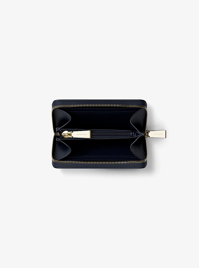 Petit porte-cartes enti&egrave;rement zipp&eacute; Jet Set en cuir grain&eacute; in BLEU DE MINUIT | Michael Kors