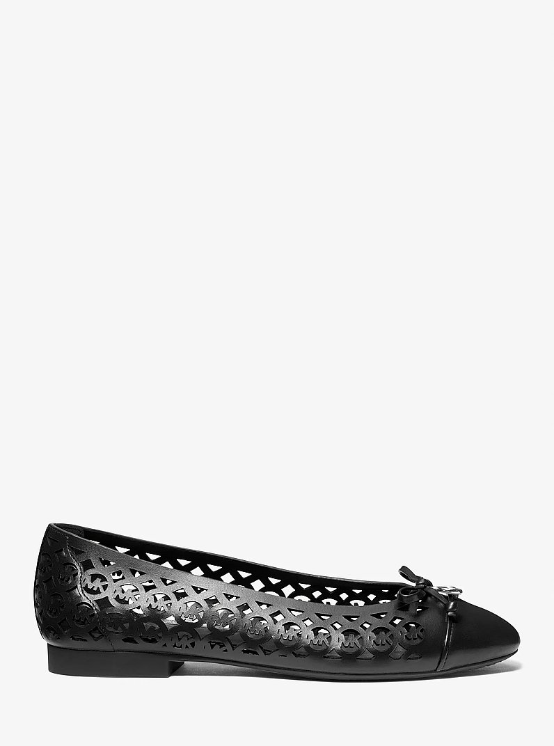 Piper Flex Perforated Logo Leather Ballet Flat in BLACK | Michael Kors