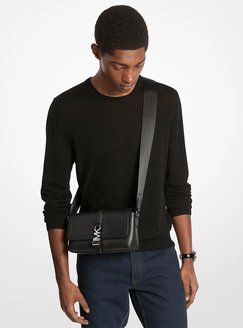 Cyrus Small Pebbled Leather Crossbody Bag in BLACK | Michael Kors