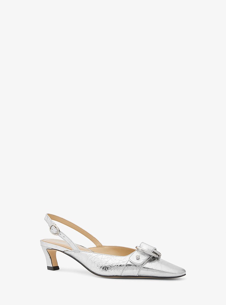 Jaden Metallic Crushed Leather Slingback Pump in SILVER | Michael Kors
