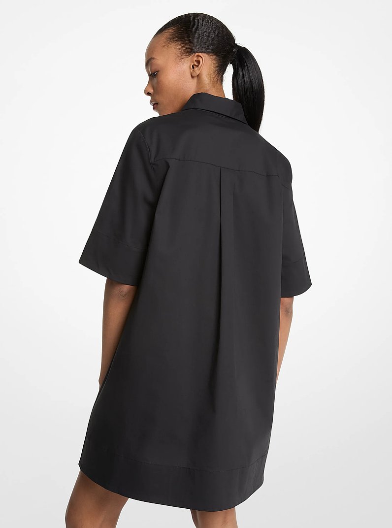 Stretch Cotton Poplin Shirtdress in BLACK | Michael Kors