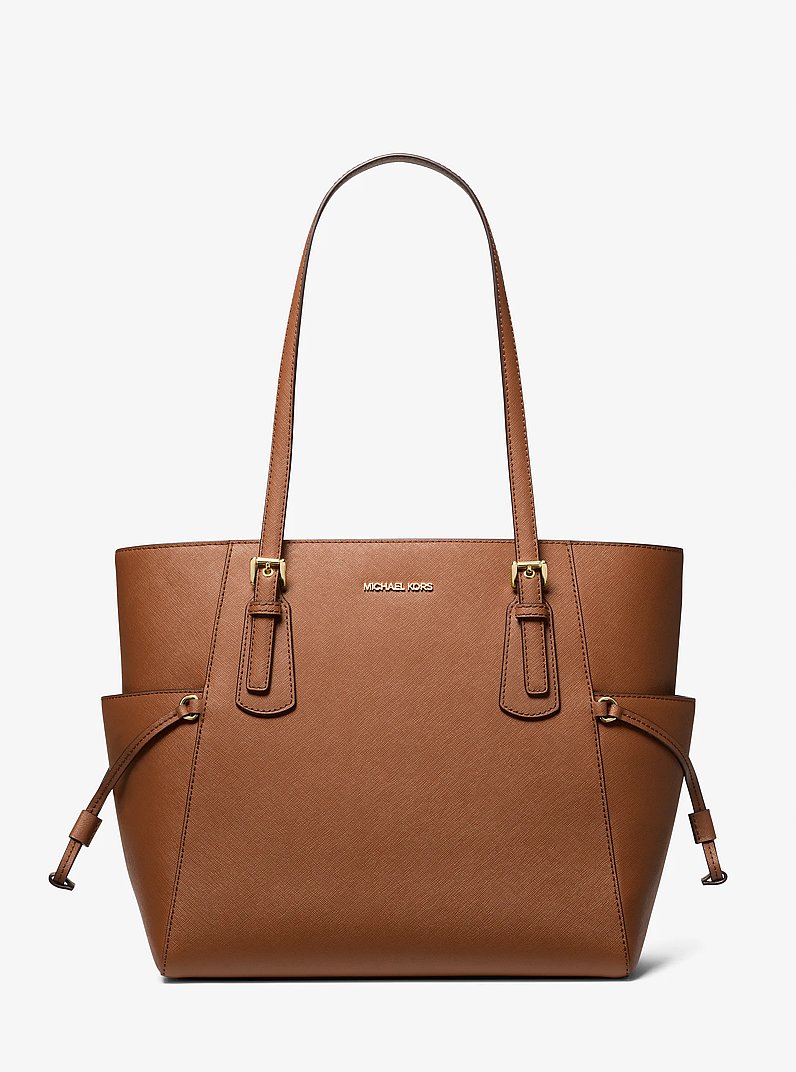Voyager Large Saffiano Leather Tote Bag in LUGGAGE | Michael Kors