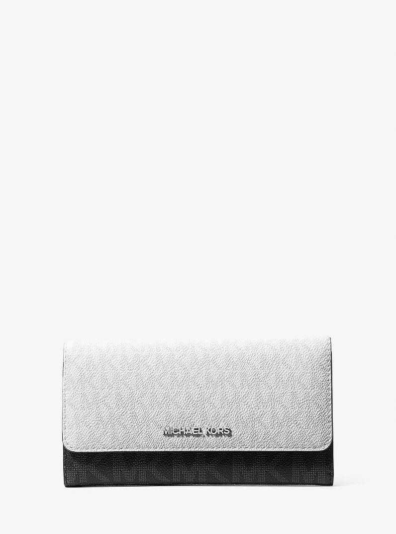 Jet Set Travel Signature Logo Tri-Fold Wallet in OPWHT MULTI | Michael Kors
