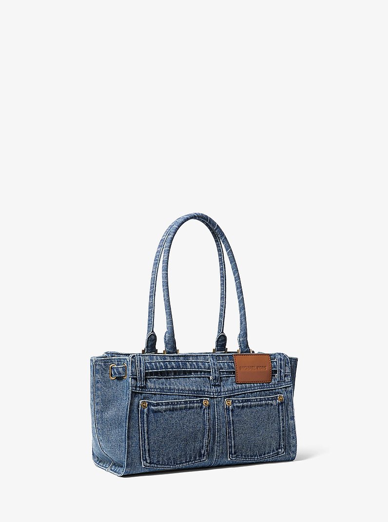 Hamilton Moderne Small Washed Denim Satchel in LT VTBLU WSH | Michael Kors