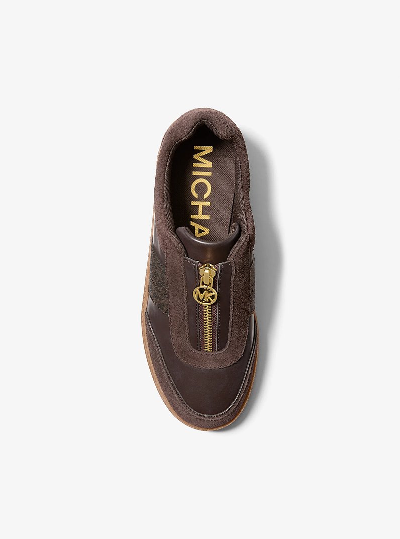 Jovie Zip-Front Sneaker in BROWN | Michael Kors
