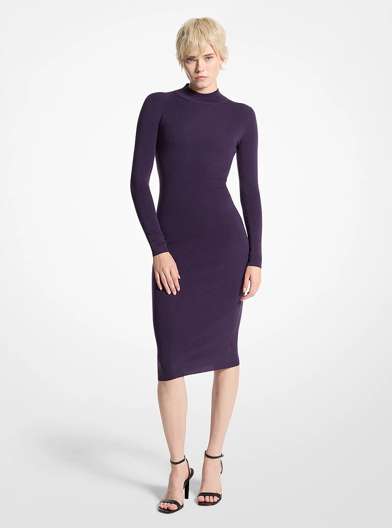 Stretch Wool Blend Mock Neck Dress in DARK IRIS | Michael Kors