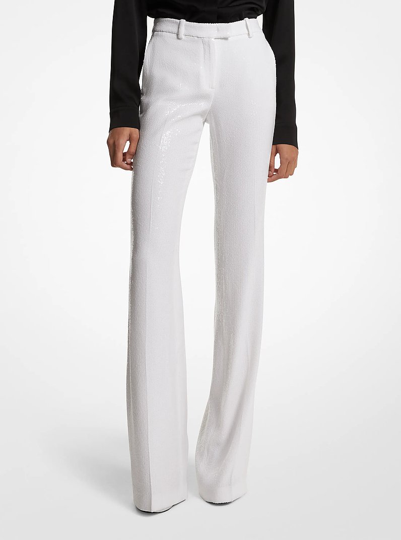 Haylee Sequin Embroidered Flared Trousers in OPTIC WHITE | Michael Kors
