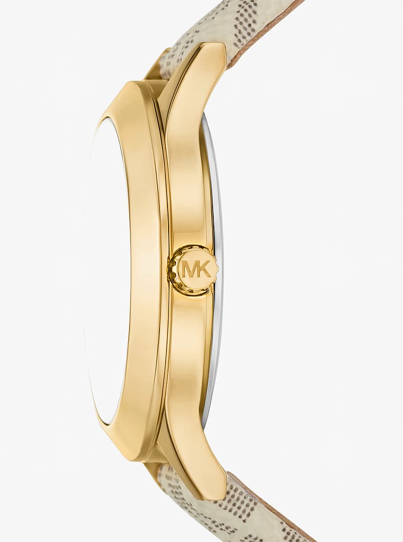 Mini Aspyn Gold-Tone and Signature Logo Watch in VANILLA | Michael Kors