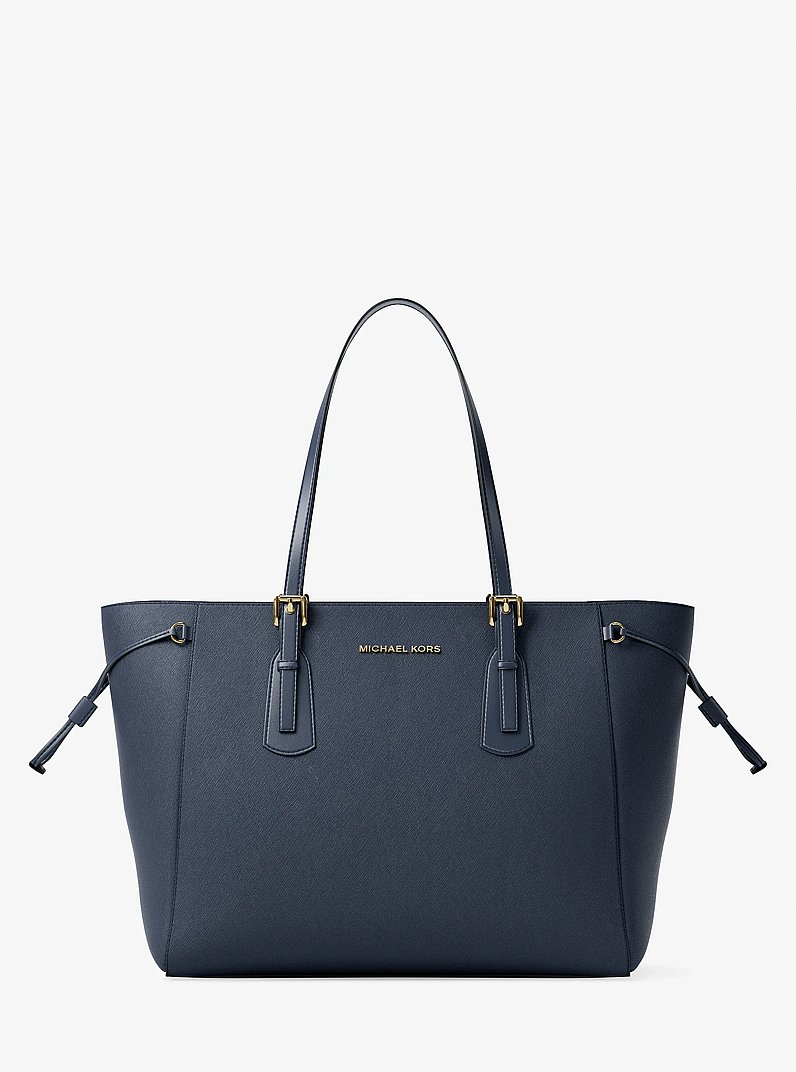 Voyager Large Saffiano Leather Tote Bag in NAVY | Michael Kors