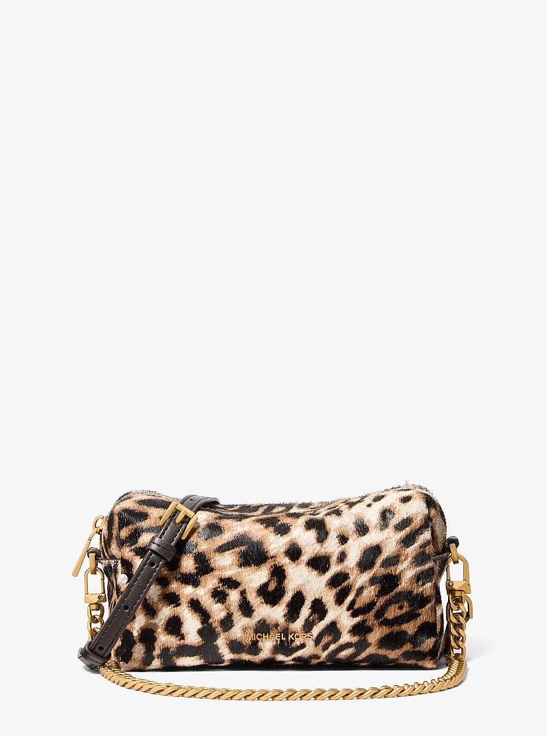 Petit sac &agrave; bandouli&egrave;re convertible Bryant en poils de veau &agrave; imprim&eacute; de l&eacute;opard in KAKI BR&Ucirc;L&Eacute; | Michael Kors