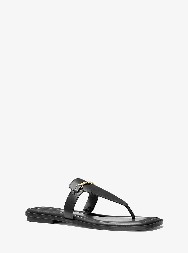 Lena Leather T-Strap Sandal in BLACK | Michael Kors