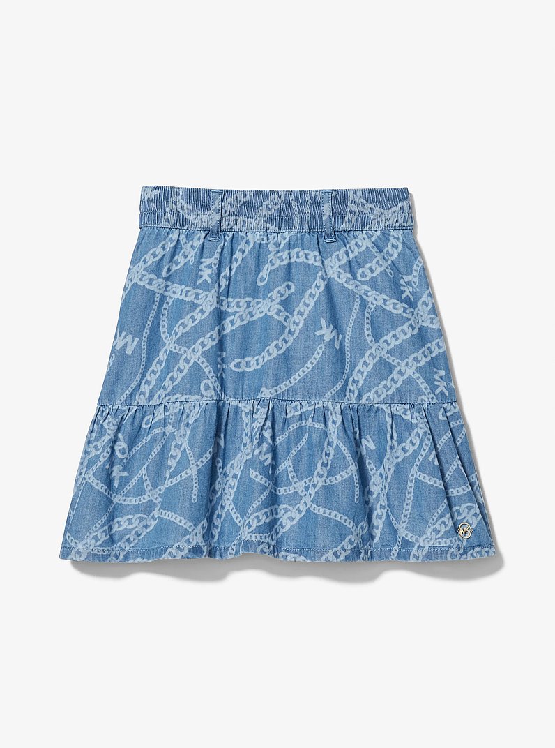 Chain-Link Logo Print Chambray Skirt in CHAMBRAY | Michael Kors