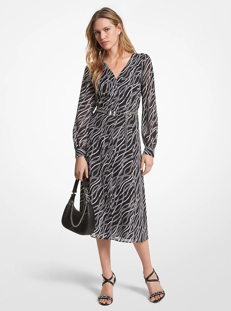 Vestido midi de georgette con estampado status in NEGRO | Michael Kors