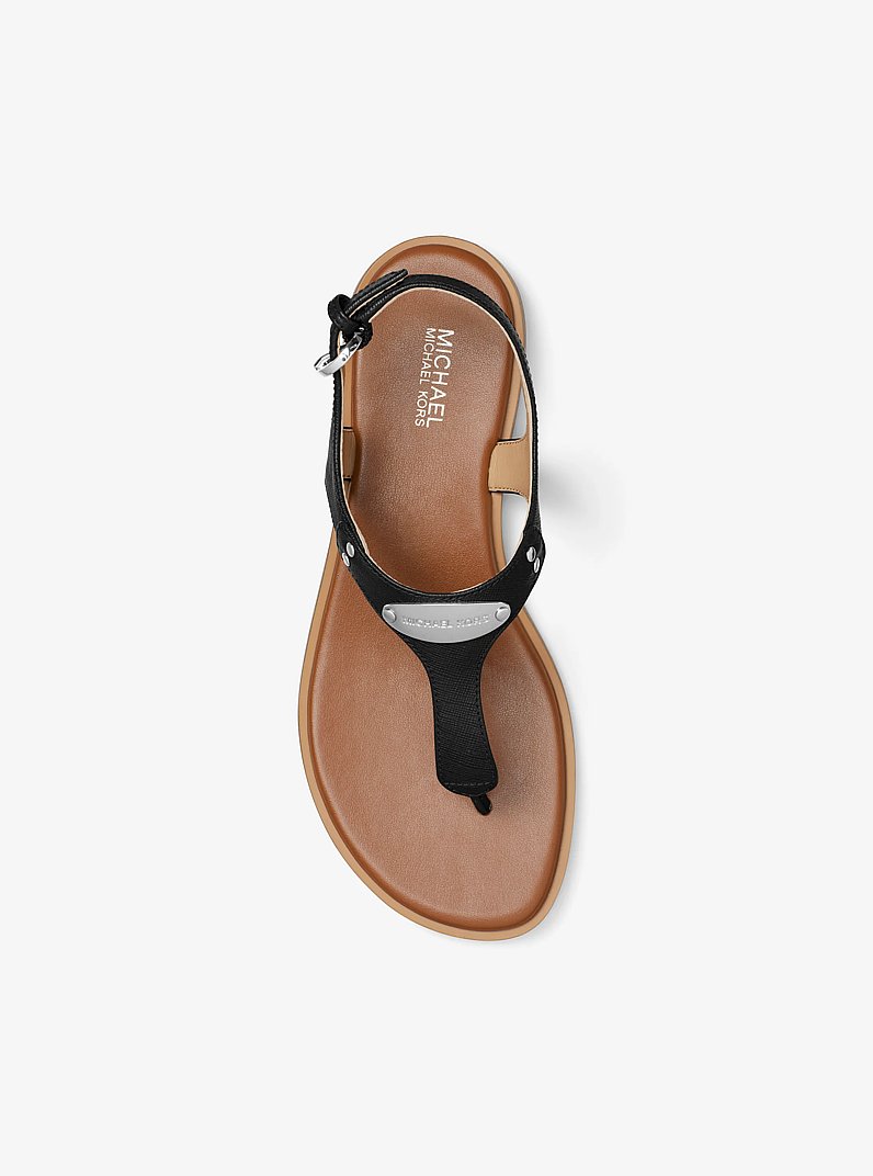 Logo Plate Leather Sandal in BLACK | Michael Kors