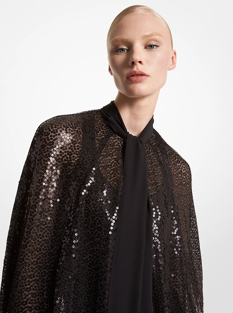 Sequined Silk Blend Chiffon Cape in BLACK | Michael Kors