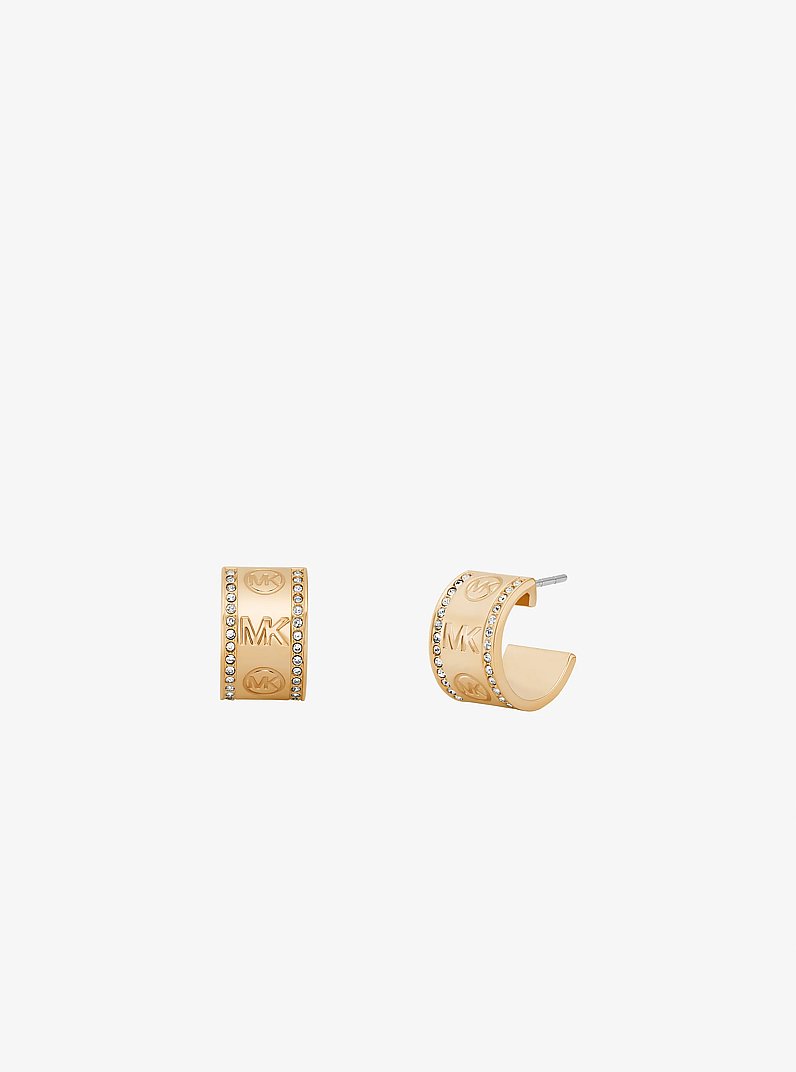 Pav&eacute; Logo Huggie Hoop Earrings in GOLD | Michael Kors