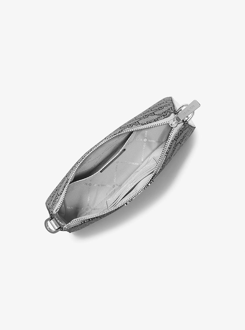 Jet Set Metallic Logo Jacquard Crossbody Bag with Case for Apple Airpods Pro&reg; in SILVER | Michael Kors