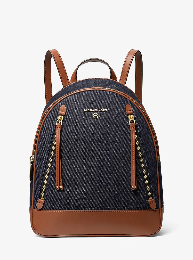 Brooklyn Medium Denim and Leather Backpack in DARK DENIM MULTI | Michael Kors