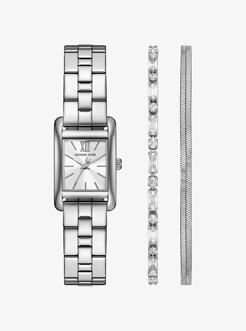 Mini Monroe Silver-Tone Watch and Jewelry Gift Set in SILVER | Michael Kors