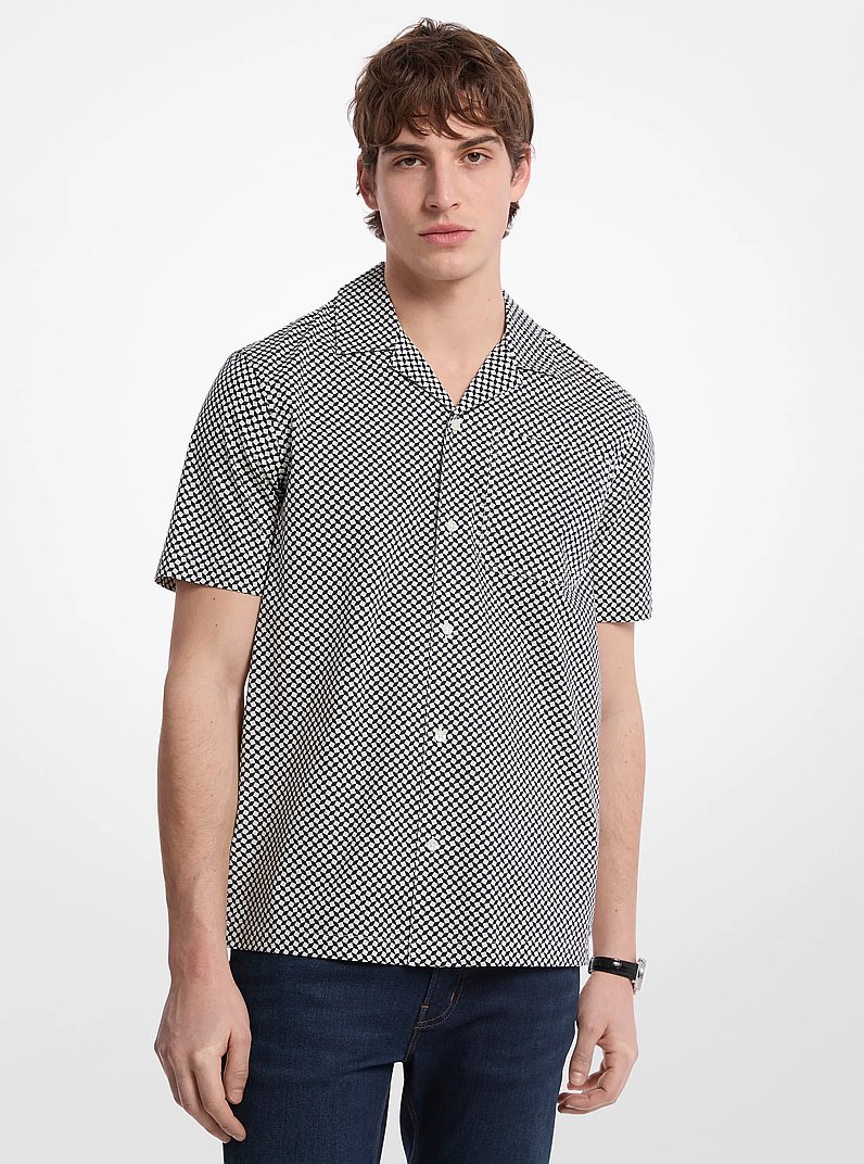Geometric Print Stretch Cotton Camp Shirt in MIDNIGHT | Michael Kors