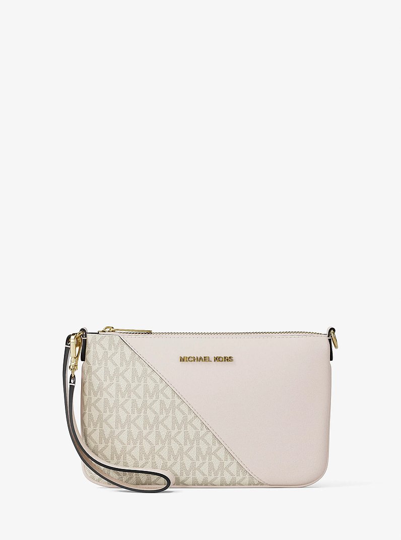 Jet Set Travel Small Signature Logo and Smooth Wristlet in CREMA CLARO MULTICOLOR | Michael Kors