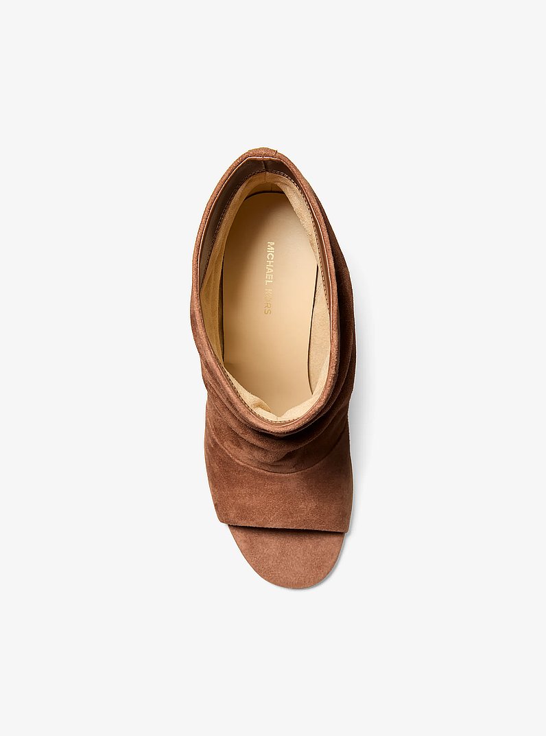 Raelynn Suede Open-Toe Ankle Boot in LUGGAGE | Michael Kors